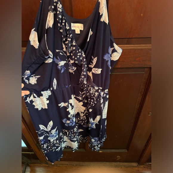 Xhilaration Size XL Ruffled Navy Flower Spaghetti Strap Dress - Picture 3 of 7